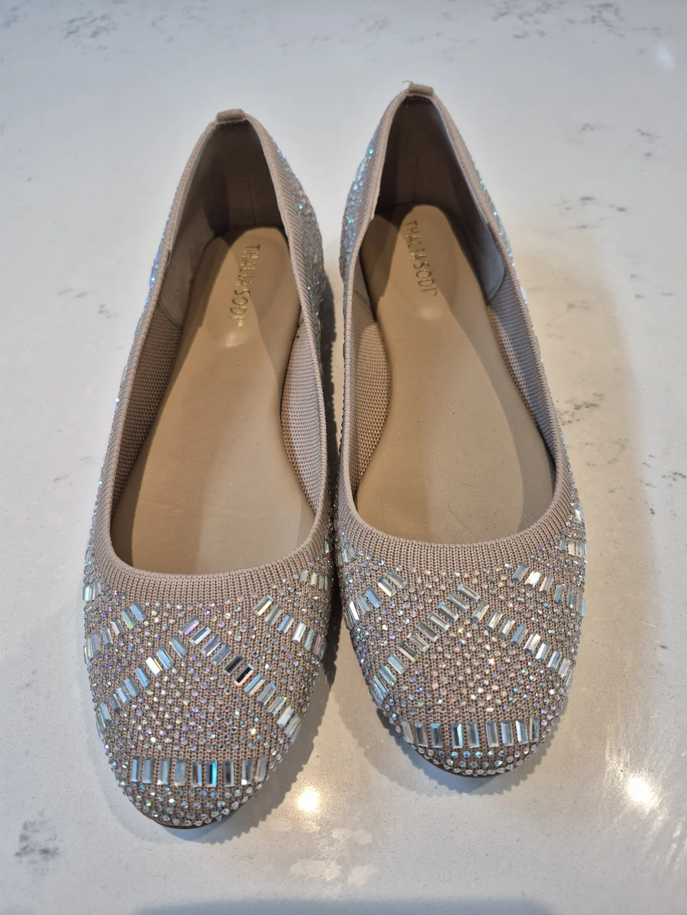 Thalia Sodi Beaded Ballet Flats in Light Taupe